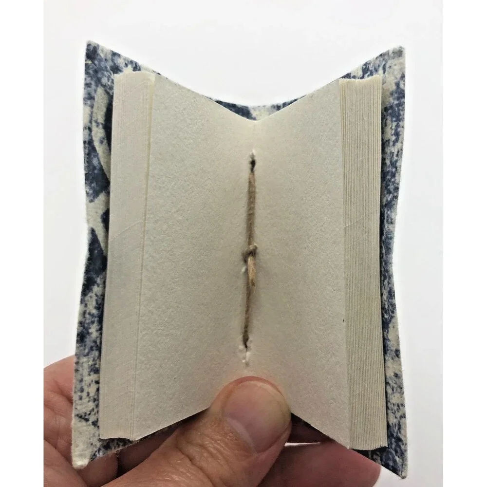 Handmade Bound Mini Paperboard Journal Blue White Twine Tie Blank Inserts 3x2”